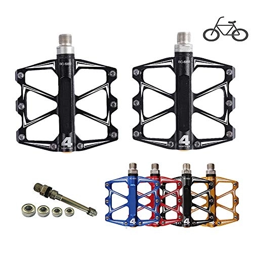 Mountain Bike Pedal : HWHSZ Bike Pedals, 9 / 16 inch Multicolor MTB Mountain Road Bicycle Pedals Anti-Slip Ultralight Aluminum 4 Ball Bearing Cycling Bicycle Pedals Bike Accessories, 1Pair, Black