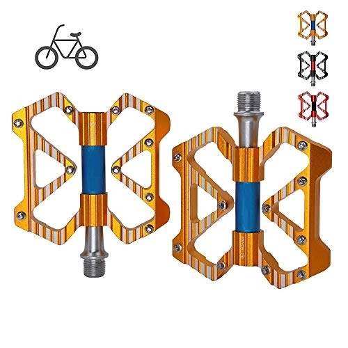 Mountain Bike Pedal : HWHSZ Bike Pedals, Aluminium Alloy Mountain Bicycle Pedals, 3 Bearing Composite 9 / 16 Bicycle Pedals High-Strength Non-Slip Surface for Road BMX MTB Bikes flat Bike, 1Pair, Gold