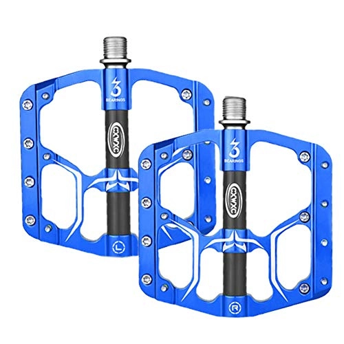 Mountain Bike Pedal : HYISHION Mountain bike non-slip pedals, New Aluminum Antiskid Durable Bicycle Cycling Pedals Ultra Strong Colorful CNC Machined 3 Bearing Anodizing Bicycle Pedals for BMX MTB Road Bicycle 9 / 16, Blue