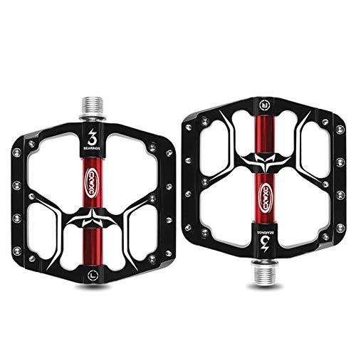 Mountain Bike Pedal : HYISHION Mountain Bike Pedals - Aluminum Antiskid Durable Bicycle Cycling Pedals Ultra Strong Colorful CNC Machined 3 Bearing Anodizing Bicycle Pedals for BMX / MTB Road Bicycle 9 / 16", Black