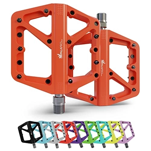 Mountain Bike Pedal : IMPALAPRO - Bike Pedals Nylon Fiber Selaed Bearing 9 / 16" - Non-Slip Flat pedals - Lightweight and Wide Flat Platform cycling Pedals for BMX Road MTB E-Bike (Orange)
