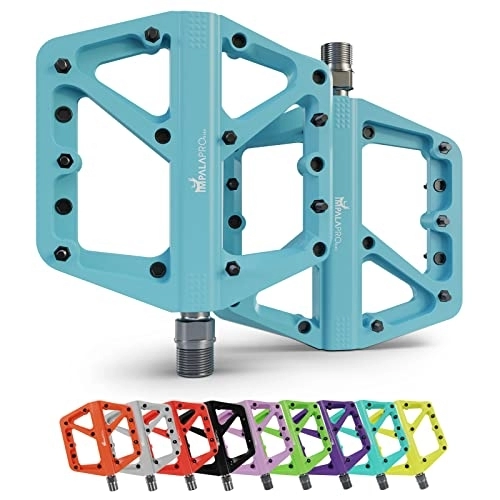 Mountain Bike Pedal : IMPALAPRO - Bike Pedals Nylon Fiber Selaed Bearing 9 / 16" - Non-Slip MTB pedals - Lightweight and Wide Flat Platform cycling Pedals for BMX Road MTB E-Bike (Blue)