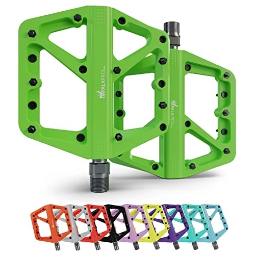 Mountain Bike Pedal : IMPALAPRO - Bike Pedals Nylon Fiber Selaed Bearing 9 / 16" - Non-Slip MTB pedals - Lightweight and Wide Flat Platform cycling Pedals for BMX Road MTB E-Bike (Green)