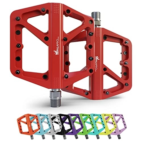Mountain Bike Pedal : IMPALAPRO - Bike Pedals Nylon Fiber Selaed Bearing 9 / 16" - Non-Slip MTB pedals - Lightweight and Wide Flat Platform cycling Pedals for BMX Road MTB E-Bike (Red)