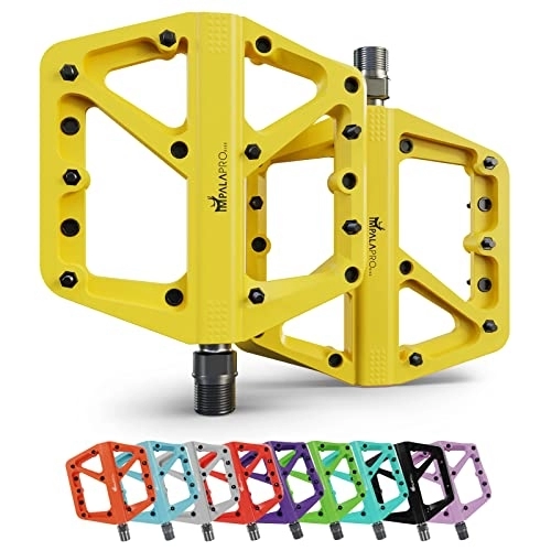 Mountain Bike Pedal : IMPALAPRO - Bike Pedals Nylon Fiber Selaed Bearing 9 / 16" - Non-Slip MTB pedals - Lightweight and Wide Flat Platform cycling Pedals for BMX Road MTB E-Bike (Yellow)