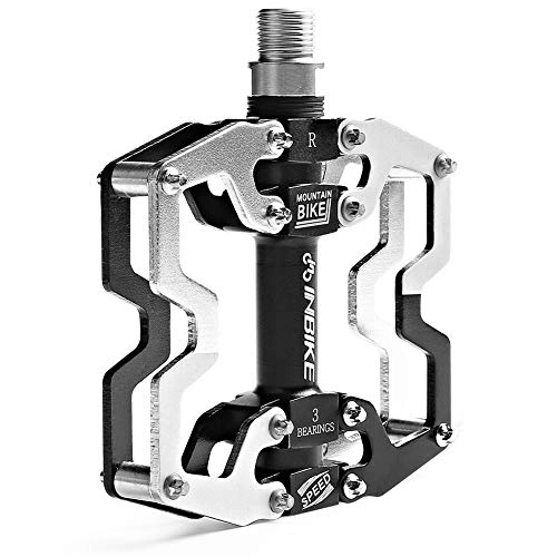 Mountain Bike Pedal : INBIKE Bike Pedals, Aluminum Alloy Wide Platform Lightweight Bicycle Pedal for MTB(Silver)