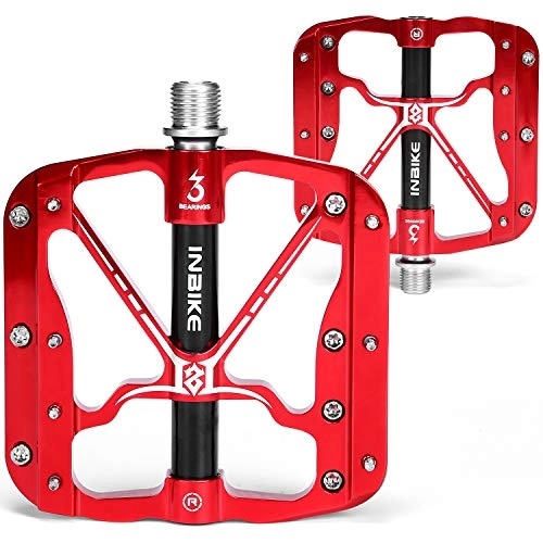 Mountain Bike Pedal : INBIKE Bike Pedals Mountain Road MTB Bicycle Pedal Wide Platform Aluminum Alloy Mens Red