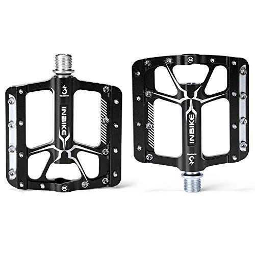 Mountain Bike Pedal : INBIKE Mountain Bike Pedals Lightweight Cr-Mo CNC Machined 3 Sealed Bearings Platform Bicycle Flat Alloy Pedals for Road BMX MTB Black