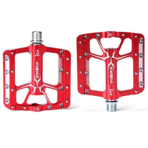Mountain Bike Pedal : INBIKE Mountain Bike Pedals Lightweight Cr-Mo CNC Machined 3 Sealed Bearings Platform Bicycle Flat Alloy Pedals for Road BMX MTB Red