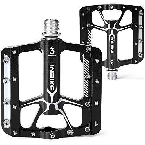 Mountain Bike Pedal : INBIKE Mountain Bike Pedals Road MTB 9 / 16 exercise Bicycle Pedal Mens CNC Machined Aluminum Alloy Wide Platform Black