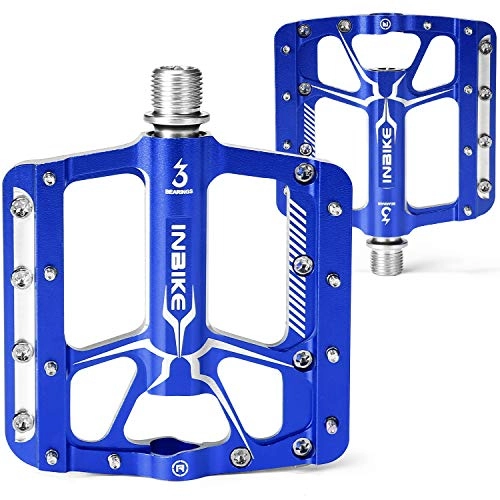 Mountain Bike Pedal : INBIKE Mountain Bike Pedals Road MTB 9 / 16 exercise Bicycle Pedal Mens CNC Machined Aluminum Alloy Wide Platform Blue