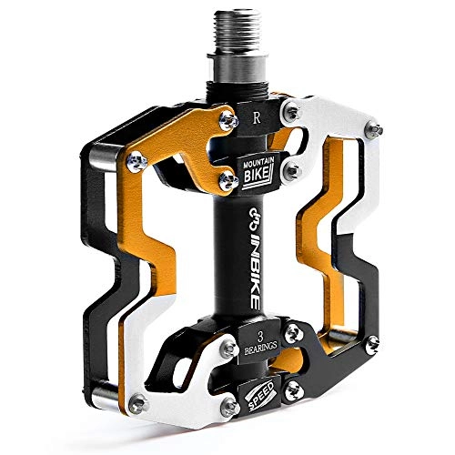 Mountain Bike Pedal : INBIKE Mountain Bike Pedals Road MTB Cycle exercise Bicycle Pedal Mens CNC Machined Aluminum Alloy Wide Platform Biking Yellow