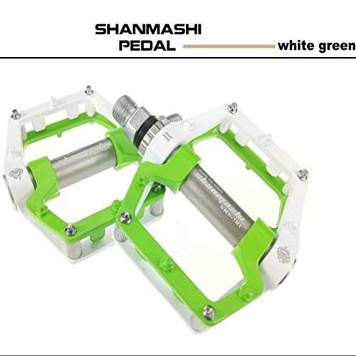 Mountain Bike Pedal : JESSIEKERVIN YY3 Aluminum Alloy Bicycle Pedals Wide Non-slip Mountain Bike Bearing Ankle Road Dead Fly Palin Pedal (Color : White green)