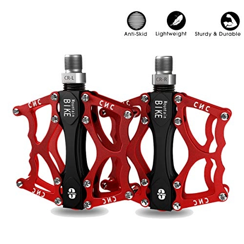 Mountain Bike Pedal : Jiahe 9 / 16 Anti-Skid Bike Pedals for MTB Mountain Road bicycle, Universal Lightweight Aluminum Alloy Sealed Bearing Pedal for Travel Cyclo-Cross Bikes (Red)