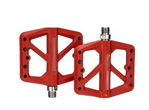 Mountain Bike Pedal : JINGHUI PENGSTOR 2021 New Mountain Non-Slip Bike Pedals Platform Bicycle Flat Alloy Pedals 9 / 16" 3 Bearings Fit For Road MTB Fixie Bikes (Color : XLHAEAHL-RED)