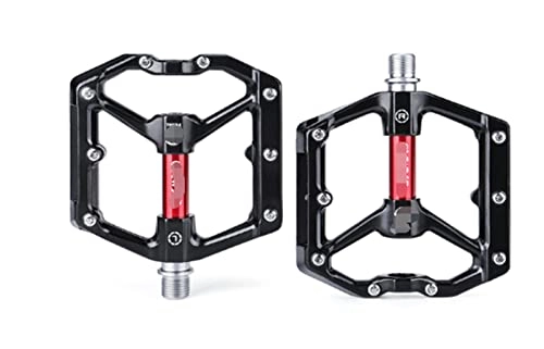 Mountain Bike Pedal : JINGHUI PENGSTOR Mountain Bike Road Bike Pedal Wear-resistant Non-slip Aluminum Alloy Pedal with Reflector Bicycle Accessories (Color : Black red)