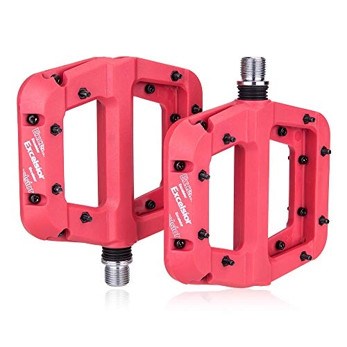 Mountain Bike Pedal : JNXFUZMG Bike Pedals Mountain Bike Pedals Platform Nylon fiber Bicycle Flat Pedals 9 / 16 Inch Bicycle Accessories (Color : Red)