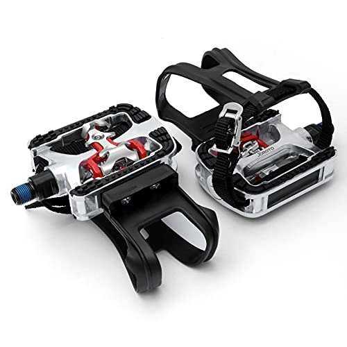 Mountain Bike Pedal : JOROTO SPD Pedals, Cleats with Toe Cages, Clips and Straps for Spin Bike, Indoor Exercise Bikes with 9 / 16" axles, 1 Year Warranty.