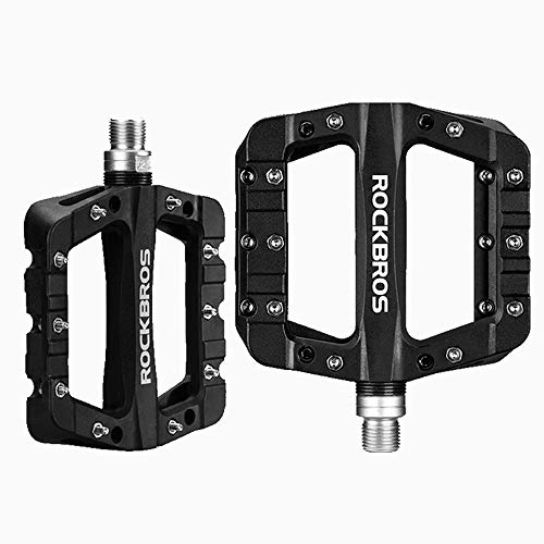Mountain Bike Pedal : JSX Lightweight Nylon Fiber Mountain Bike Pedals, Thread Spindle Non-Slip Aluminum Alloy Road Cycling 9 / 16 Pedals 3 Colors, Black