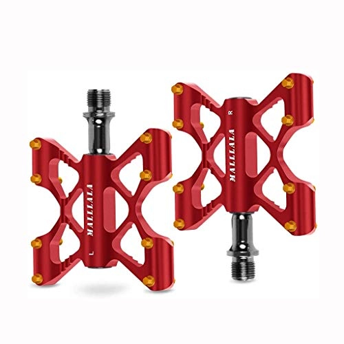 Mountain Bike Pedal : JTSYUXN Bicycle Cycling Pedals Road Bike Pedals Aluminum Alloy Anti Slip Mountain Bike Pedals 3 Bearing Pedals, for MTB, Road Bike, Trekking Bike (Color : Red)