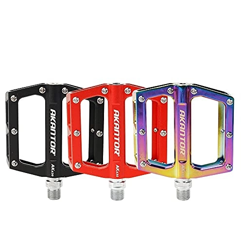 Mountain Bike Pedal : JTXQSI Bicycle Pedals, Bicycle Pedals, Ultra-light Aluminum Alloy, Colored Hollow Non-slip Bearings, Mountain Bike Pedals (Color : Black)