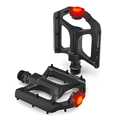 Mountain Bike Pedal : JTXQSI Bicycle Pedals, Mountain Bike Bicycle Pedals With Warning Lights Alloy Non-slip Pedals (Color : Black)