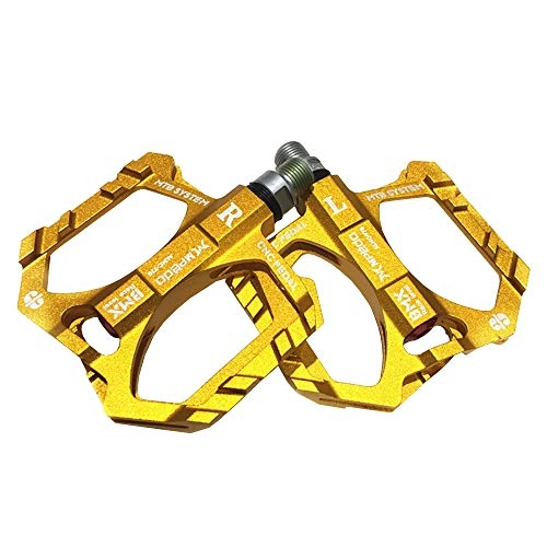 Mountain Bike Pedal : JYCDD Bike Pedals MTB Mountain Flat Road BMX Bicycle Metal Cycling 9 / 16" Thread Spindle Non-Slip CNC Aluminum Alloy Durable with 3 Sealed Bearings, Gold