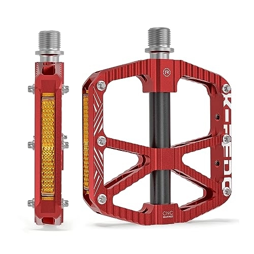 Mountain Bike Pedal : K PEDC Mountain Bike Pedals MTB Pedals, Bicycle Pedals with Reflectors, 3 Sealed Bearings Aluminum Alloy Bike Pedals Wide Platform Pedals 9 / 16" BMX Road Bike Pedal (Red)