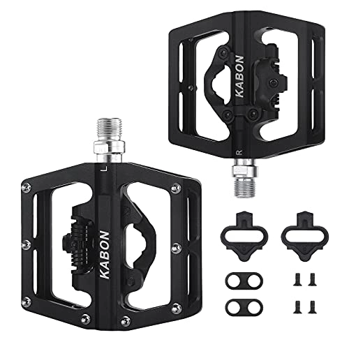 Mountain Bike Pedal : KABON Mountain Bike Pedals, Bicycle Flat Platform Compatible with SPD Mountain Bike Dual Function Sealed Clipless Aluminum 9 / 16" Pedals with Cleats for Road, MTB, Mountain Bikes
