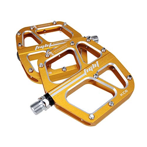 Mountain Bike Pedal : KANGJIABAOBAO Bicycle Pedal Outdoor Fashion Mountain Bike Pedals 1 Pair Aluminum Alloy Antiskid Durable Bike Pedals Surface For Road BMX MTB Bike 6 Colors (KC6) Bike Pedals, (Color : Gold)