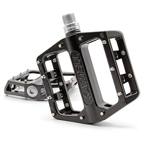 Mountain Bike Pedal : Kartell Platform Mountain Bike Pedals Made of Aluminium, 9 / 16 Inch Hardened Cro-Mo Axle, Industrial Bearing, Bicycle Pedals for E-Bike MTB, BMX, Dirt and Much More, Black