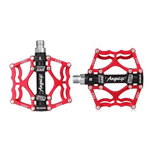 Mountain Bike Pedal : KEHUITONG Bicycle pedals Aluminum CNC bearing mountain bike pedals Road bike pedals with 24 skid pins Universal 9 / 16" pedals for BMX / MTB bikes, high quality (Color : Red)