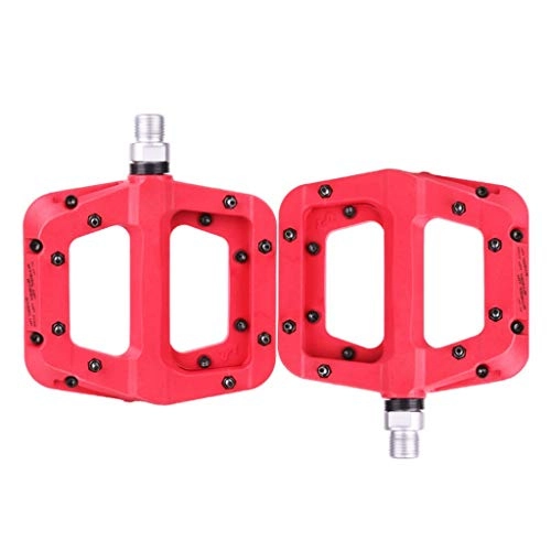 Mountain Bike Pedal : KELITE Bicycle Pedals, Mountain Bike Pedals Bearing Nylon Fiber Tread Non-slip Durable Bicycle Accessories and Equipment-1 Pair (Color : Red)