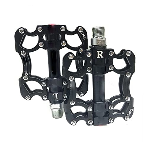 Mountain Bike Pedal : KLYSO Bicycle Pedal MTB BMX Sealed 2 Bearing Cleats Pegs Road Mountain Bike Aluminum Alloy Anti-slip Cycling Parts (Color : Black)