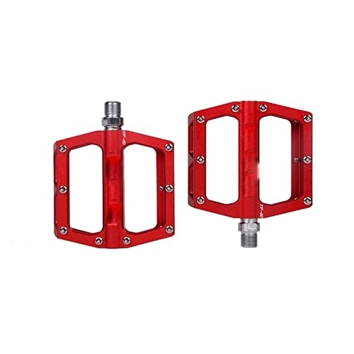 Mountain Bike Pedal : KLYSO Bicycle Pedals Ultra-light Aluminum Alloy Colorful Hollow Anti-skid Bearings Mountain Bike Accessories Mountain Bike Pedals (Color : RED-A pair)