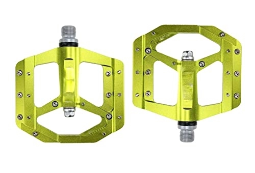 Mountain Bike Pedal : KLYSO Flat Foot Pedal Sealed Bike Pedals CNC Aluminum Body For MTB Road Mountain Bike 3 Bearing Bicycle Pedal Parts (Color : Green)