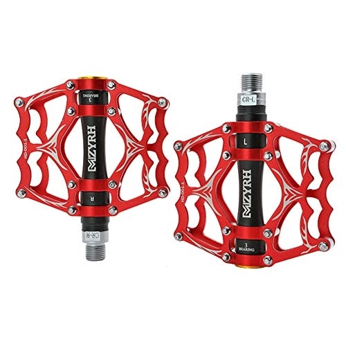 Mountain Bike Pedal : KTTGYRE Bike Pedal Bicycle Pedals Aluminum Cycling Bike Pedals For Road Mountain Bike With Anti-slip Cycling Bike Pedal (Color : Red+black, Size : Free size)