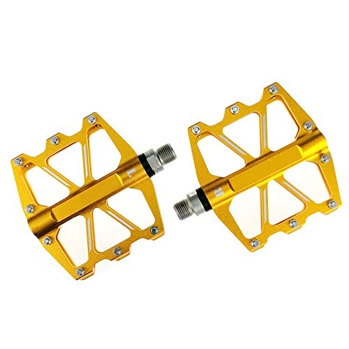 Mountain Bike Pedal : KUAI Bicycle Pedal, 4 Bearing Pedals, Wide Anti-Skid And Durable Ultra-Light Mountain Bike Pedal, Suitable for BMX Bicycle Riding Road Bicycle Hybrid Foot Pedal, Gold