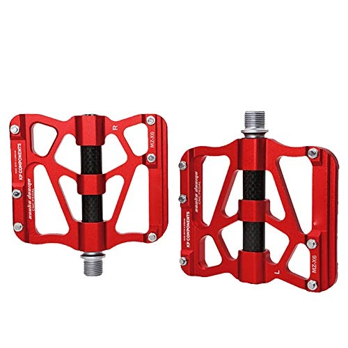 Mountain Bike Pedal : KuaiKeSport Road Bike Pedals, Mountian Bike Pedals Aluminum Alloy 3 Sealed Bearing Pedals MTB Bicycle Carbon Fiber Big Tread Pedals for Bicycle Parts, Non-Slip Durable Bmx Cycling Pedals, Red
