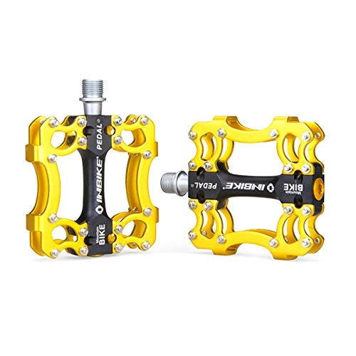 Mountain Bike Pedal : Kuqiqi Mountain Bike Pedals 9 / 16 Cycling 3 Pcs Sealed Bearing Bicycle Pedals, Aluminum CNC Bearing Mountain Bike Pedals, Multiple Colour The latest style, and durable (Color : Yellow)