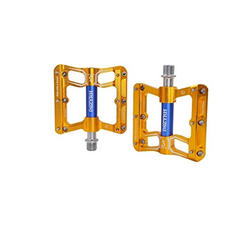 Mountain Bike Pedal : Kuqiqi Mountain Bike Pedals 9 / 16 Cycling 3 Pcs Sealed Bearing Bicycle Pedals, Multiple Colour The latest style, and durable (Color : Gold)
