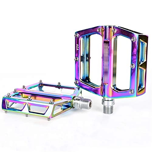 Mountain Bike Pedal : Large Bicycle Pedal Ultra Light Aluminum Alloy Colorful Hollow Non-slip Bearing Mountain Bike Mountain Bike Pedal (Color : COLORFUL)
