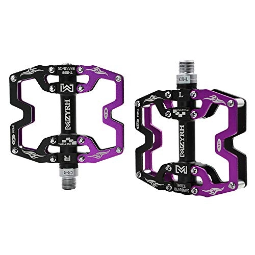 Mountain Bike Pedal : LAUTO Bike Pedals, Mountain Bike Pedals Road In-Mold CNC Machined Aluminum Alloy 3 Bearing Wide MTB Platform, for BMX MTB Road Bicycle 9 / 16, Purple
