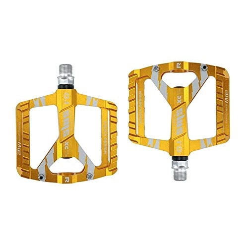 Mountain Bike Pedal : LCBYOG 1 Pair Ultra-Light Bicycle MTB Road Mountain Bike Pedals Aluminum Alloy Anti-Slip Universal Bicycle Pedals For Bike Accessories Bike Pedals (Color : Gold)