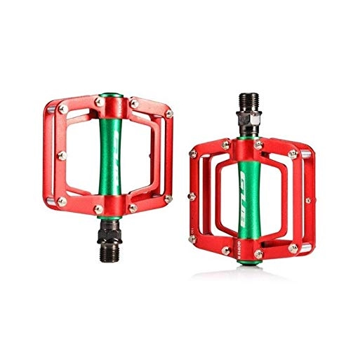 Mountain Bike Pedal : LIANYG Bicycle Pedals Colorful Cycling Pedal Professional MTB Road Bike Aluminum Alloy Bicycle Flat Platform Sealed Bearing Riding Pedals 155 (Color : Red Green)