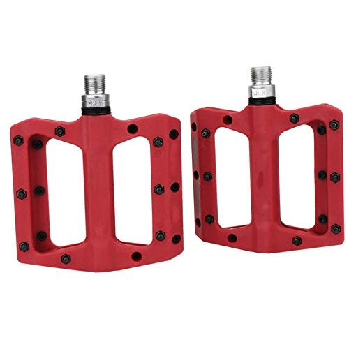 Mountain Bike Pedal : LINGNING Bicycle Pedals Nylon Fiber Ultra-light Mountain Bike Pedal 4 Colors Big Foot Road Bike Bearing Pedals Cycling Parts (Color : RED)