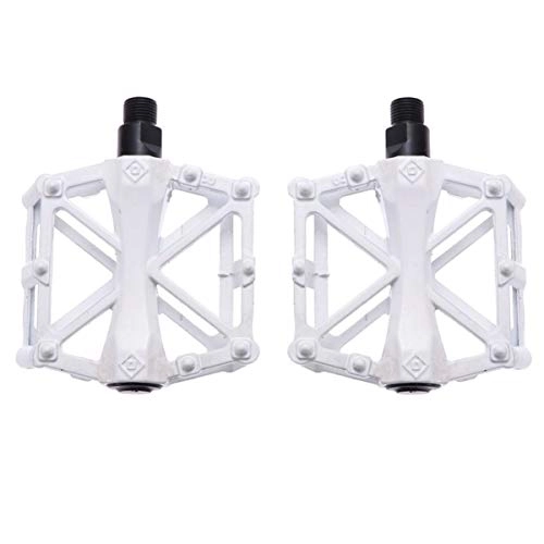 Mountain Bike Pedal : LIOOBO 2pcs Mountain Bike Pedals Non-Slip Alloy Flat Pedals Lightweight Bicycles Platform Pedals for Road Mountain Bike Cycling White