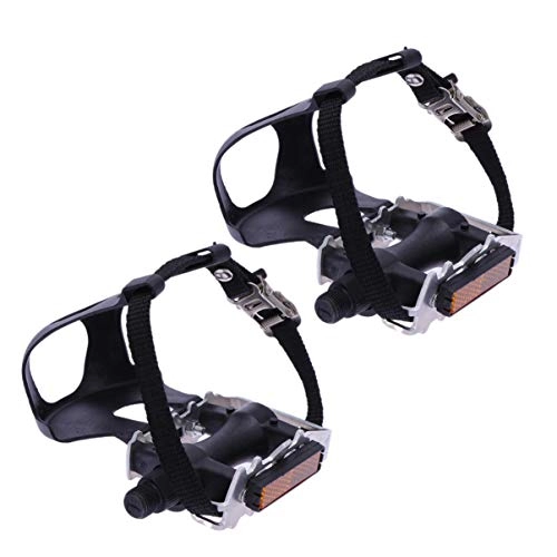 Mountain Bike Pedal : LIOOBO Bike Pedals Bicycle Pedals with Toe Clips and Straps Bike Part Accessory for Bike Cycling Bicycles (Silver Pedal)
