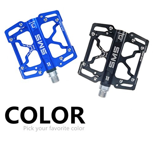 Mountain Bike Pedal : LiShihuan Aluminum Alloy Bicycle Pedals Wide And Ultra-thin Palin Pedal 3 Bearing Mountain Bike Pedal (Color : Black)