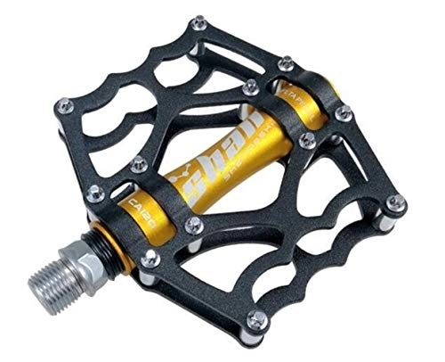 Mountain Bike Pedal : LITOSM Bike Pedals, Cycling Pedals MTB Mountain Bike Pedals Aluminum Alloy Bike Footrest Big Flat Ultralight Cycling Pedal compatible (Color : Gold)